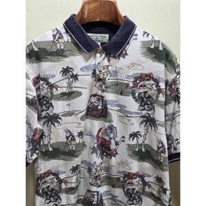 Boca Classics Polo Shirt Mens Large Multicolor Santa Golf Christmas 100% Cotton